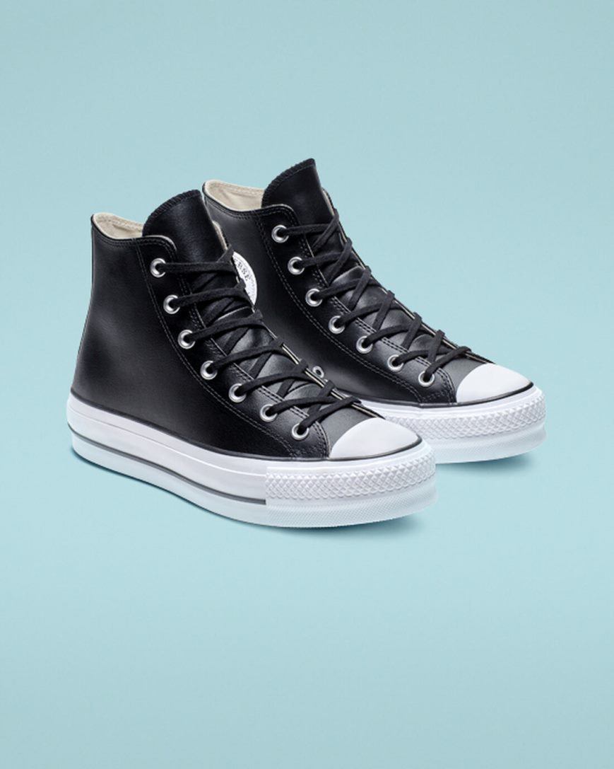 Topanky Na Platforme Converse Chuck Taylor All Star Lift Kozene Vysoke Damske Čierne Biele | SK HOMIR3